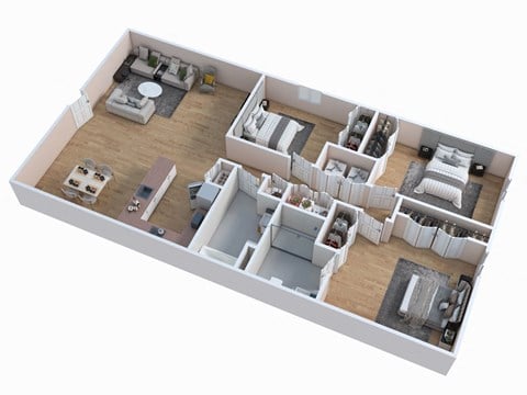 Floor plan for 3 beds, 2 baths, 1294 sqft